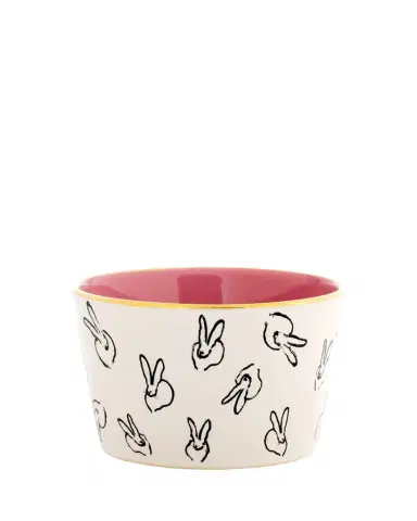 Hunt Slonem Bunny Bar Bowl in White with Pink Interior | Thumbnail 1