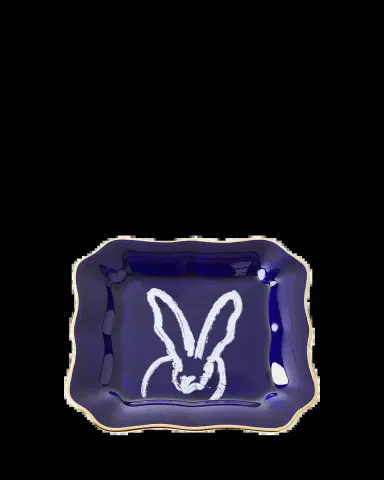 Hunt Slonem Portrait Plate with Gold Rim - Cobalt | Thumbnail 2