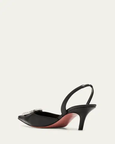 Amina Muaddi Camelia Leather Crystal Halter Pumps | Thumbnail 4