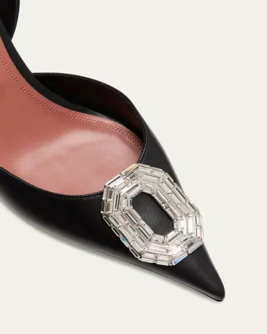 Amina Muaddi Camelia Leather Crystal Halter Pumps | Thumbnail 5