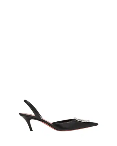 Amina Muaddi Camelia Leather Crystal Halter Pumps | Thumbnail 1