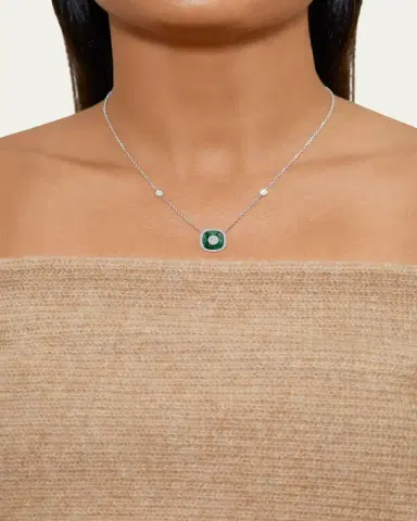 Bhansali 18K White Gold 10mm Cushion-Cut Fusion Necklace with Diamonds | Thumbnail 2 Bhansali 18K White Gold 10mm Cushion-Cut Fusion Necklace with Diamonds | Thumbnail 2