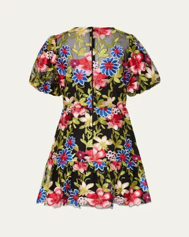 Milly Yasmin Floral-Embroidered Flounce Mini Dress | Thumbnail 3 Milly Yasmin Floral-Embroidered Flounce Mini Dress | Thumbnail 3
