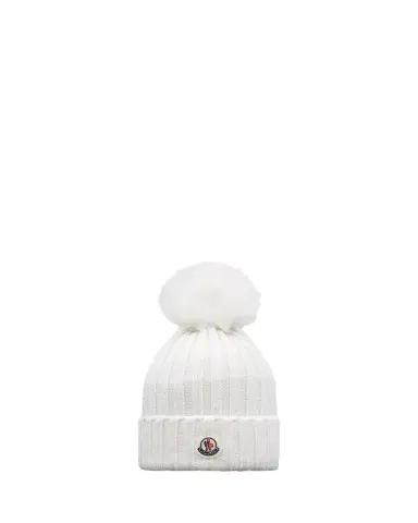 Moncler Ribbed Wool Beanie with Faux Fur Pom | Thumbnail 1 Moncler Ribbed Wool Beanie with Faux Fur Pom | Thumbnail 1