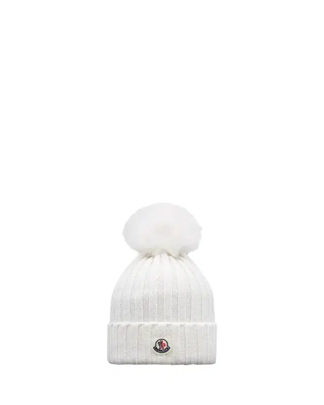 Moncler Ribbed Wool Beanie with Faux Fur Pom