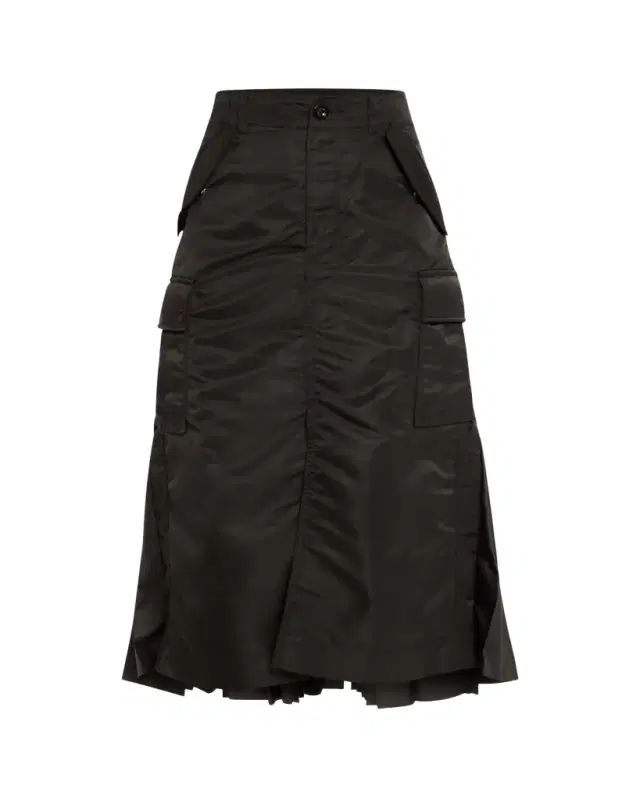 Nylon-Twill Pleated Cargo Midi Skirt