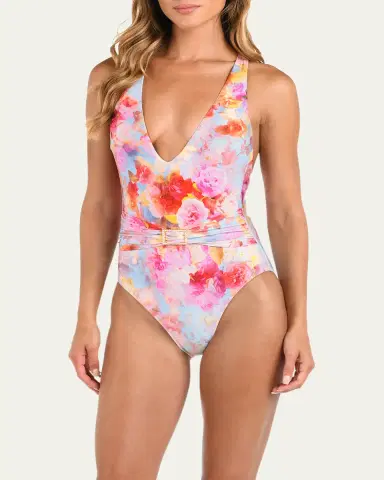 L'AGENCE Soft Cloud Floral Lisa Plunge One-Piece Swimsuit | Thumbnail 2 L'AGENCE Soft Cloud Floral Lisa Plunge One-Piece Swimsuit | Thumbnail 2