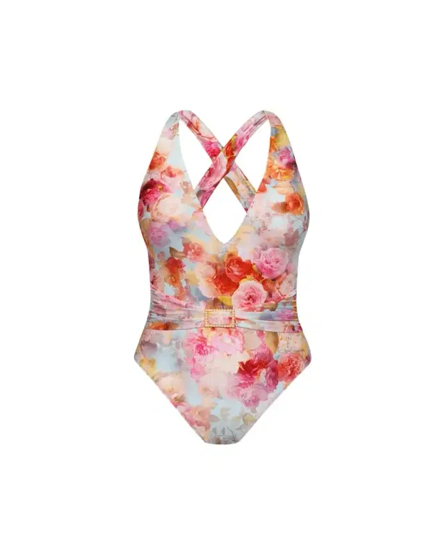 L'AGENCE Soft Cloud Floral Lisa Plunge One-Piece Swimsuit