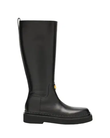 Valentino Garavani Vitello Brass VLogo Leather Knee-High Boots | Thumbnail 1