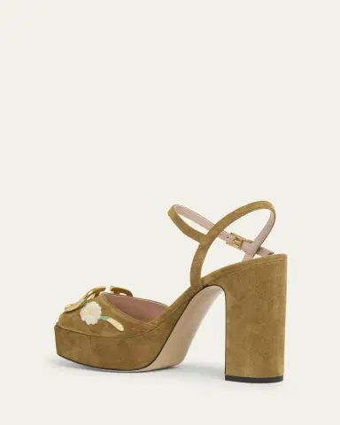 Valentino Garavani Floral Embroidered VLogo Suede Platform Sandals | Thumbnail 2 Valentino Garavani Floral Embroidered VLogo Suede Platform Sandals | Thumbnail 2
