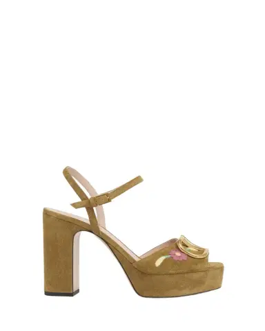 Valentino Garavani Floral Embroidered VLogo Suede Platform Sandals | Thumbnail 1 Valentino Garavani Floral Embroidered VLogo Suede Platform Sandals | Thumbnail 1
