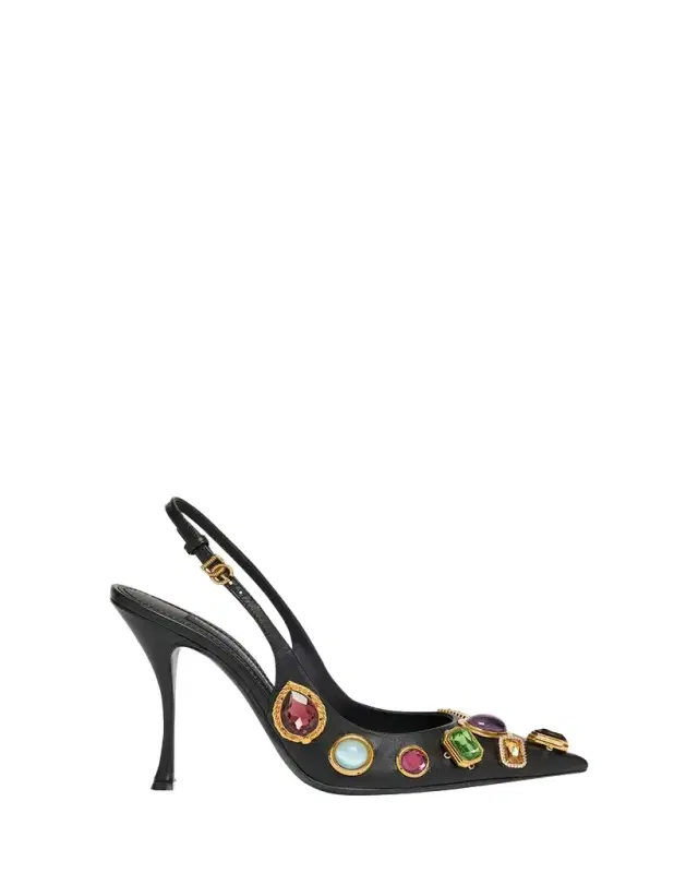 Dolce & Gabbana Semiprecious Stone Leather Slingback Pumps