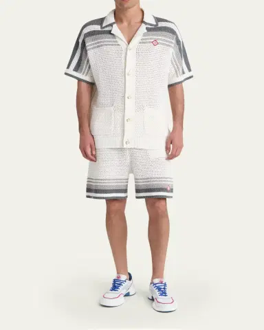 Casablanca Men's Cotton Crochet Short-Sleeve Tennis Shirt | Thumbnail 2 Casablanca Men's Cotton Crochet Short-Sleeve Tennis Shirt | Thumbnail 2