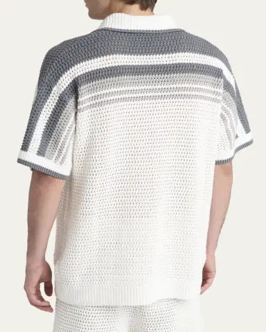 Casablanca Men's Cotton Crochet Short-Sleeve Tennis Shirt | Thumbnail 3 Casablanca Men's Cotton Crochet Short-Sleeve Tennis Shirt | Thumbnail 3