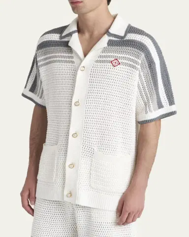 Casablanca Men's Cotton Crochet Short-Sleeve Tennis Shirt | Thumbnail 4 Casablanca Men's Cotton Crochet Short-Sleeve Tennis Shirt | Thumbnail 4