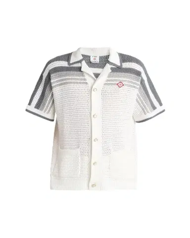 Casablanca Men's Cotton Crochet Short-Sleeve Tennis Shirt | Thumbnail 1 Casablanca Men's Cotton Crochet Short-Sleeve Tennis Shirt | Thumbnail 1