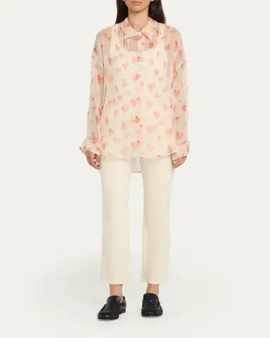 R13 Pintuck Drop-Neck Heart-Print Silk Shirt | Thumbnail 2 R13 Pintuck Drop-Neck Heart-Print Silk Shirt | Thumbnail 2
