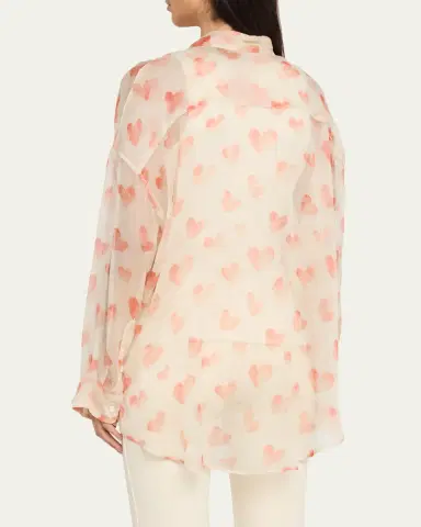 R13 Pintuck Drop-Neck Heart-Print Silk Shirt | Thumbnail 3 R13 Pintuck Drop-Neck Heart-Print Silk Shirt | Thumbnail 3