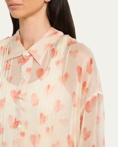 R13 Pintuck Drop-Neck Heart-Print Silk Shirt | Thumbnail 5 R13 Pintuck Drop-Neck Heart-Print Silk Shirt | Thumbnail 5