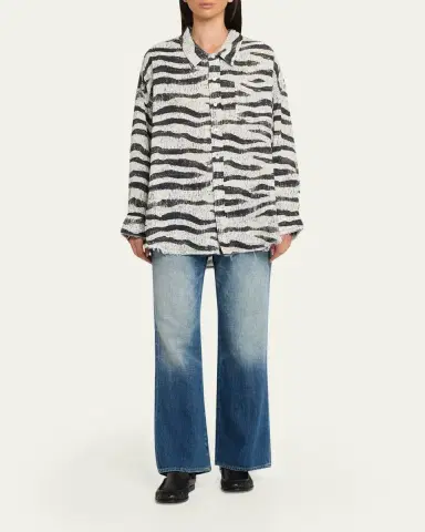 R13 Shredded Seam Drop-Neck Zebra-Print Shirt | Thumbnail 2 R13 Shredded Seam Drop-Neck Zebra-Print Shirt | Thumbnail 2