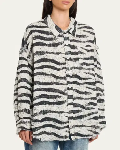 R13 Shredded Seam Drop-Neck Zebra-Print Shirt | Thumbnail 4 R13 Shredded Seam Drop-Neck Zebra-Print Shirt | Thumbnail 4