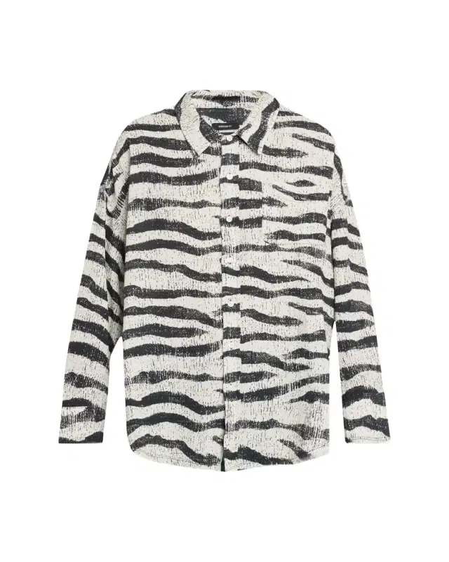 Shredded Seam Drop-Neck Zebra-Print Shirt