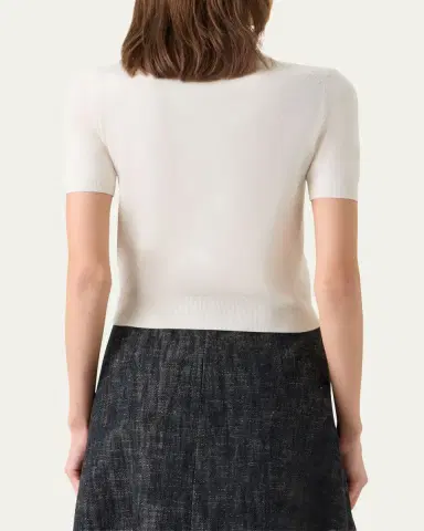 Akris punto Fine Merino Wool Knit Short-Sleeve Crew Neck Sweater | Thumbnail 3