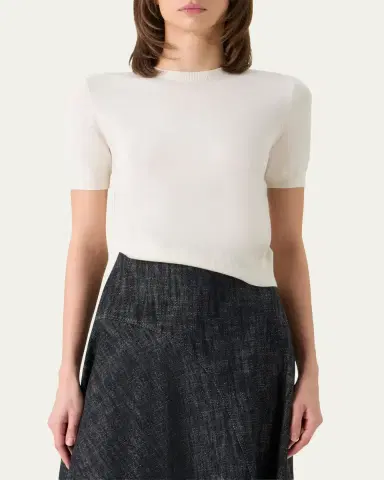 Akris punto Fine Merino Wool Knit Short-Sleeve Crew Neck Sweater | Thumbnail 4