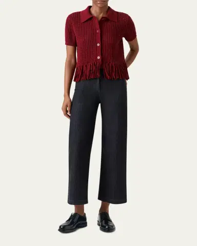 Akris punto Chunky Cotton Mesh Knit Fringed Collared Cardigan | Thumbnail 2 Akris punto Chunky Cotton Mesh Knit Fringed Collared Cardigan | Thumbnail 2