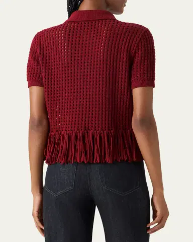 Akris punto Chunky Cotton Mesh Knit Fringed Collared Cardigan | Thumbnail 3 Akris punto Chunky Cotton Mesh Knit Fringed Collared Cardigan | Thumbnail 3