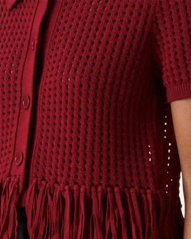 Akris punto Chunky Cotton Mesh Knit Fringed Collared Cardigan | Thumbnail 5 Akris punto Chunky Cotton Mesh Knit Fringed Collared Cardigan | Thumbnail 5