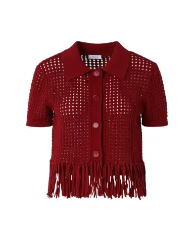 Akris punto Chunky Cotton Mesh Knit Fringed Collared Cardigan | Thumbnail 1 Akris punto Chunky Cotton Mesh Knit Fringed Collared Cardigan | Thumbnail 1