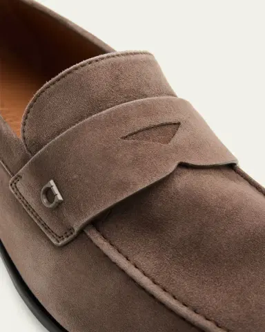 Ferragamo Men's Tiberio Kid Suede Micro-Gancio Penny Loafers | Thumbnail 5