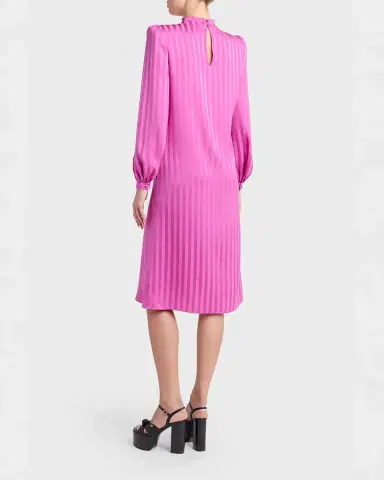Valentino Garavani V-Logo Striped Silk Puff-Sleeve Shift Dress | Thumbnail 2