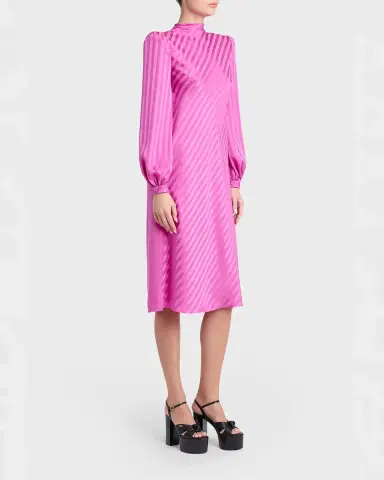 Valentino Garavani V-Logo Striped Silk Puff-Sleeve Shift Dress | Thumbnail 3