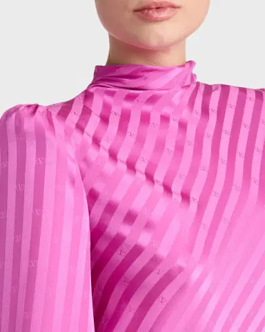 Valentino Garavani V-Logo Striped Silk Puff-Sleeve Shift Dress | Thumbnail 4