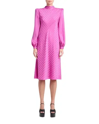 Valentino Garavani V-Logo Striped Silk Puff-Sleeve Shift Dress | Thumbnail 1