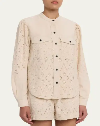 Etoile Isabel Marant Kaina Eyelet Cotton Button-Front Shirt | Thumbnail 4