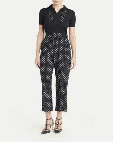 Valentino Garavani Polka-Dot Silk Straight-Leg Ankle Pants | Thumbnail 2 Valentino Garavani Polka-Dot Silk Straight-Leg Ankle Pants | Thumbnail 2