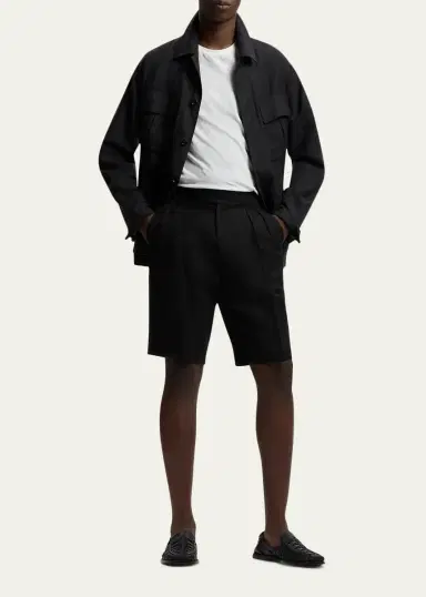 Ralph Lauren Purple Label Men's Silk and Linen Double-Pleated Drawstring Shorts | Thumbnail 2