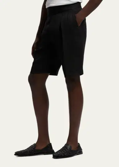 Ralph Lauren Purple Label Men's Silk and Linen Double-Pleated Drawstring Shorts | Thumbnail 4