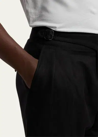 Ralph Lauren Purple Label Men's Silk and Linen Double-Pleated Drawstring Shorts | Thumbnail 5