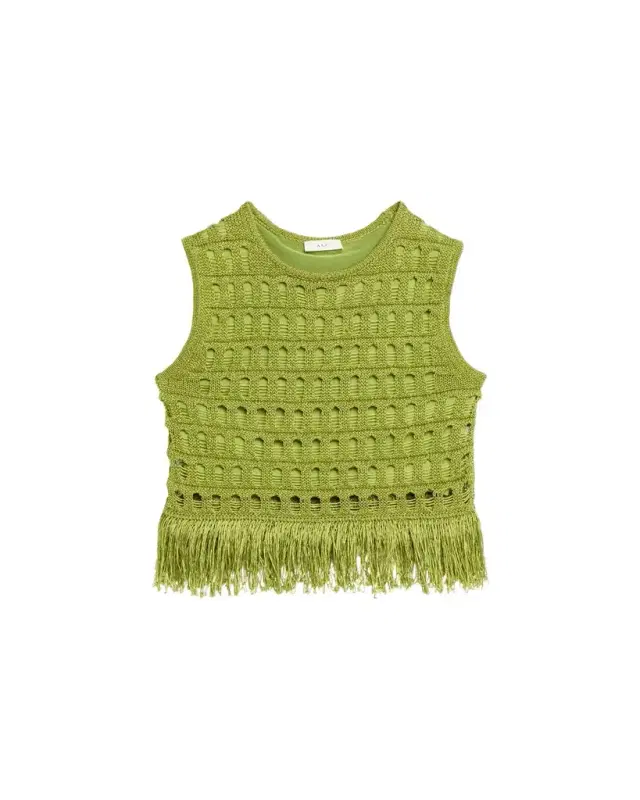 Esme Open-Knit Fringe Top