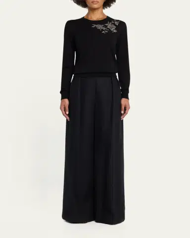 Carolina Herrera Flower Beaded Silk-Cotton Crewneck Sweater | Thumbnail 2