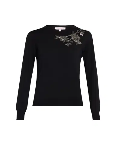 Carolina Herrera Flower Beaded Silk-Cotton Crewneck Sweater | Thumbnail 1