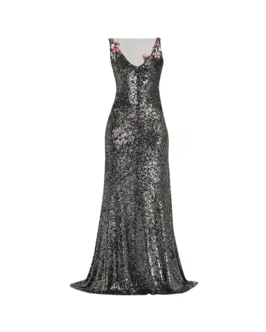 Naeem Khan Floral Applique Stretch Sequin V-Neck Gown | Thumbnail 1 Naeem Khan Floral Applique Stretch Sequin V-Neck Gown | Thumbnail 1