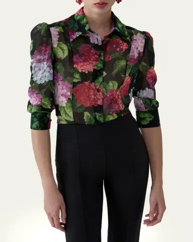 Carolina Herrera Semi-Sheer Floral Buttoned Blouse | Thumbnail 4