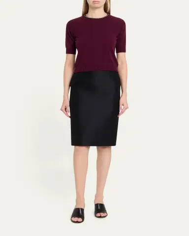 Giorgio Armani Embellished Short-Sleeve Cashmere Crewneck Sweater | Thumbnail 2 Giorgio Armani Embellished Short-Sleeve Cashmere Crewneck Sweater | Thumbnail 2