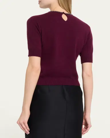 Giorgio Armani Embellished Short-Sleeve Cashmere Crewneck Sweater | Thumbnail 3 Giorgio Armani Embellished Short-Sleeve Cashmere Crewneck Sweater | Thumbnail 3