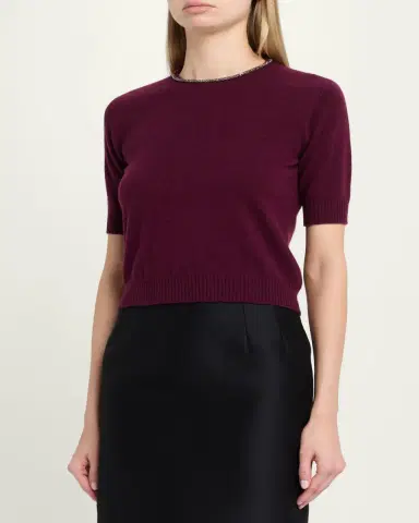 Giorgio Armani Embellished Short-Sleeve Cashmere Crewneck Sweater | Thumbnail 4 Giorgio Armani Embellished Short-Sleeve Cashmere Crewneck Sweater | Thumbnail 4